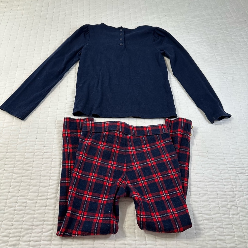 Janie and Jack Girl Holiday Bow Shirt and Red Plaid Pant Matching Set Size8 - Picture 2 of 12
